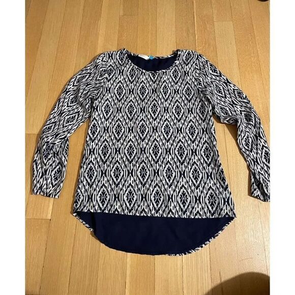 hello miss Tops - Ikat Blue printed long sleeve blouse Hello Miss S